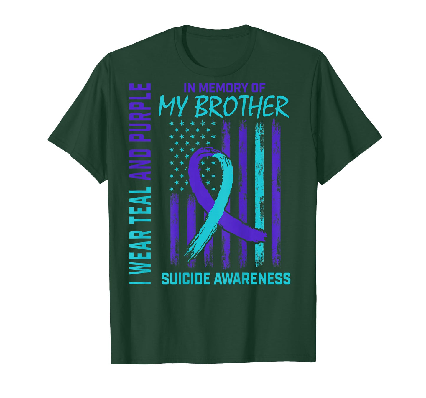 Teal Purple Ribbon Suicide Awareness Flag Brother Back Print T-Shirt