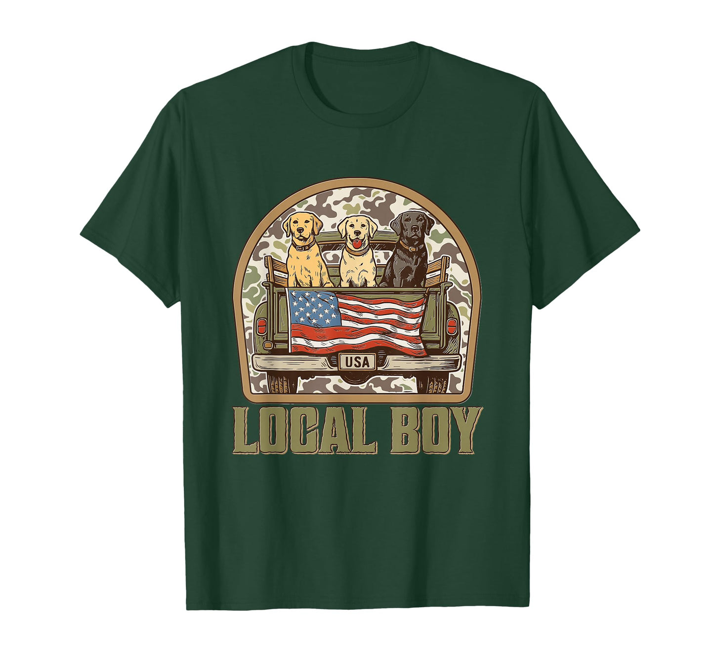 Patriotic Local Boy Labrador Dogs USA Camo Truck Design Tee T-Shirt
