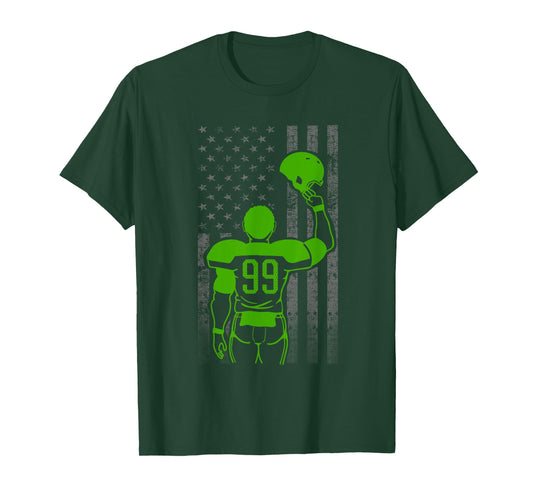 Football Number 99 Green Football Player Flag With Helmet T-Shirt
