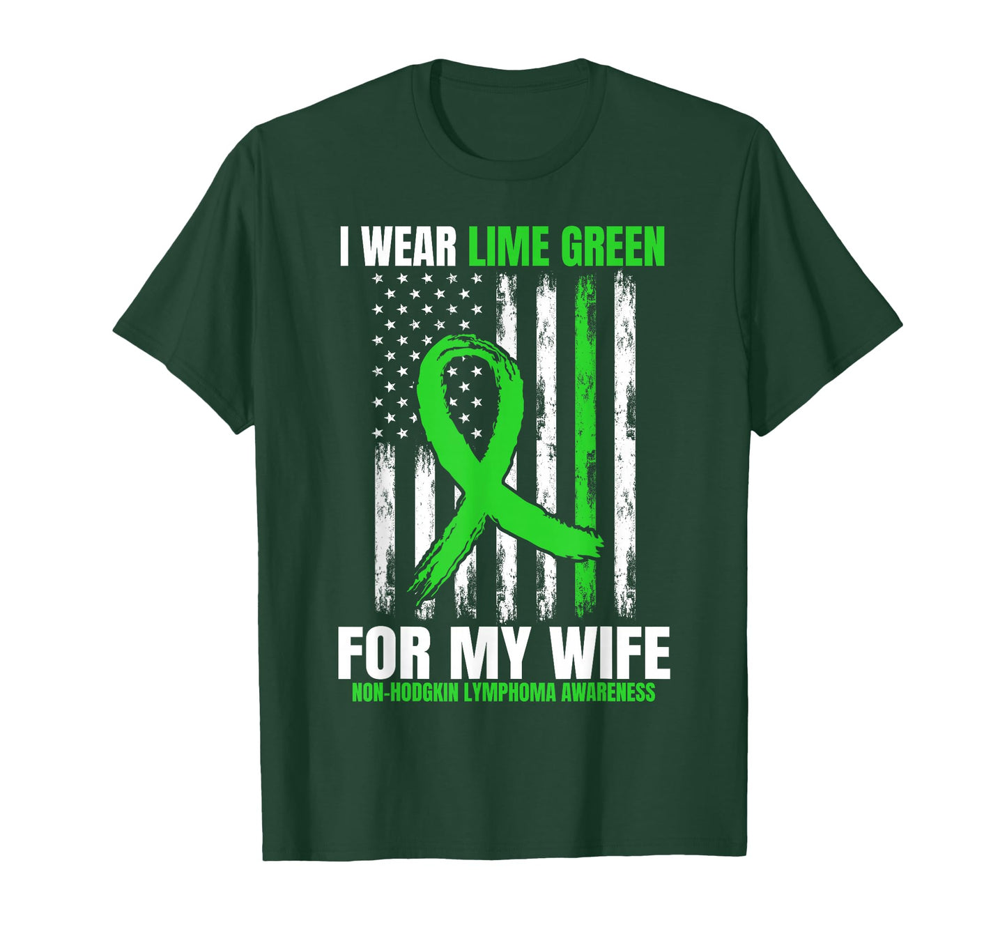 Wife Non Hodgkins Lymphoma Cancer Awareness American Flag T-Shirt for Women Men