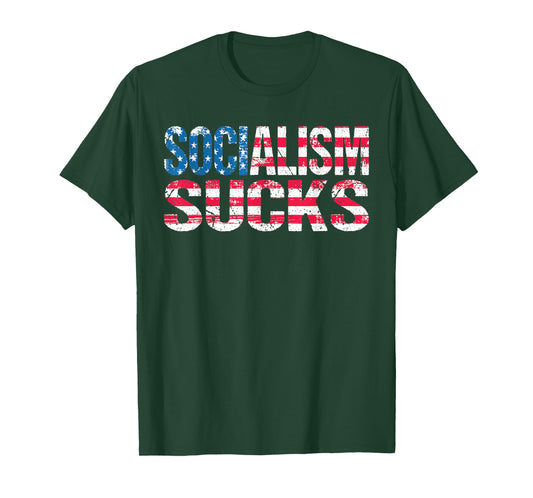 Socialism Sucks - Patriotic US Flag Anti-Socialist Saying T-Shirt