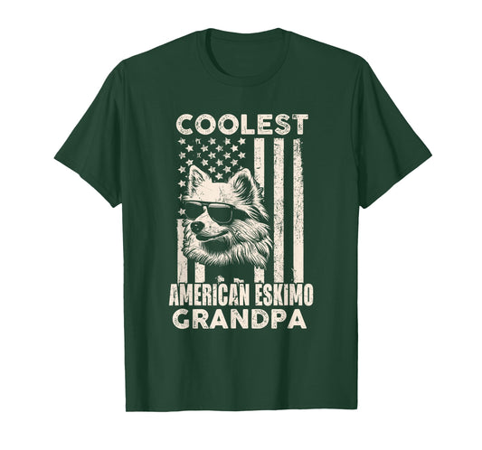 Coolest American Eskimo Grandpa Vintage American Flag Funny T-Shirt