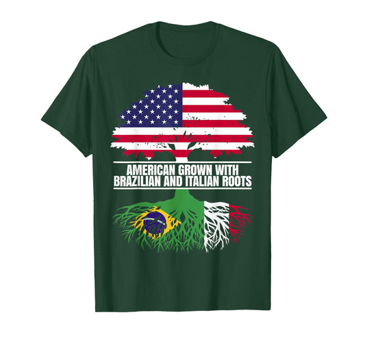 American Grown with Flag Heritage Brazilian Italian Roots T-Shirt