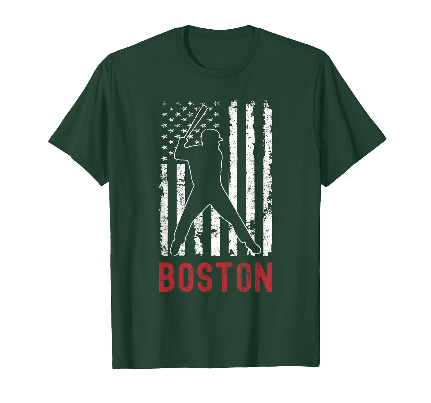 Boston Massachusetts American Flag Baseball Weathered T-Shirt