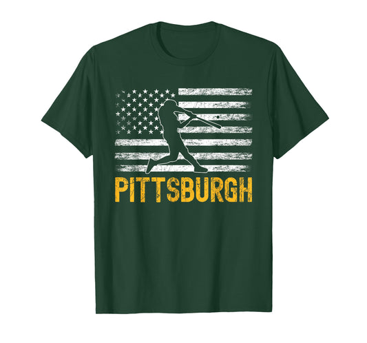 Pittsburgh Pennsylvania American Flag Baseball Weathered T-Shirt