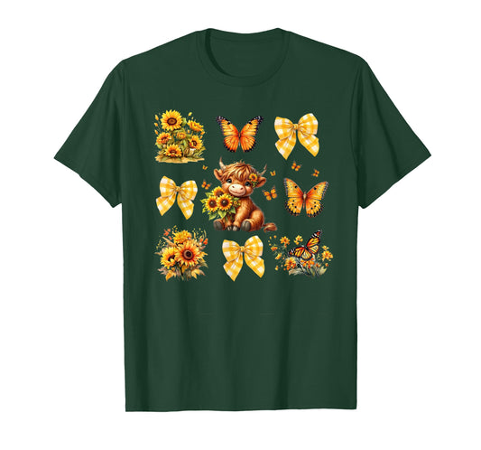 Baby Highland Cow With Sunflower Butterflies Farm Western T-Shirt