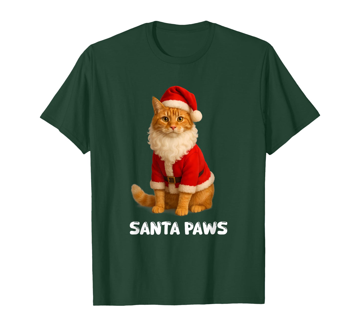 Santa Paws Funny Orange Tabby Cat Christmas Holiday T-Shirt