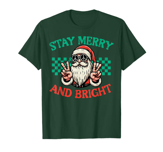 Christmas Santa Peace Merry Bright Retro Xmas Women Men Kid T-Shirt
