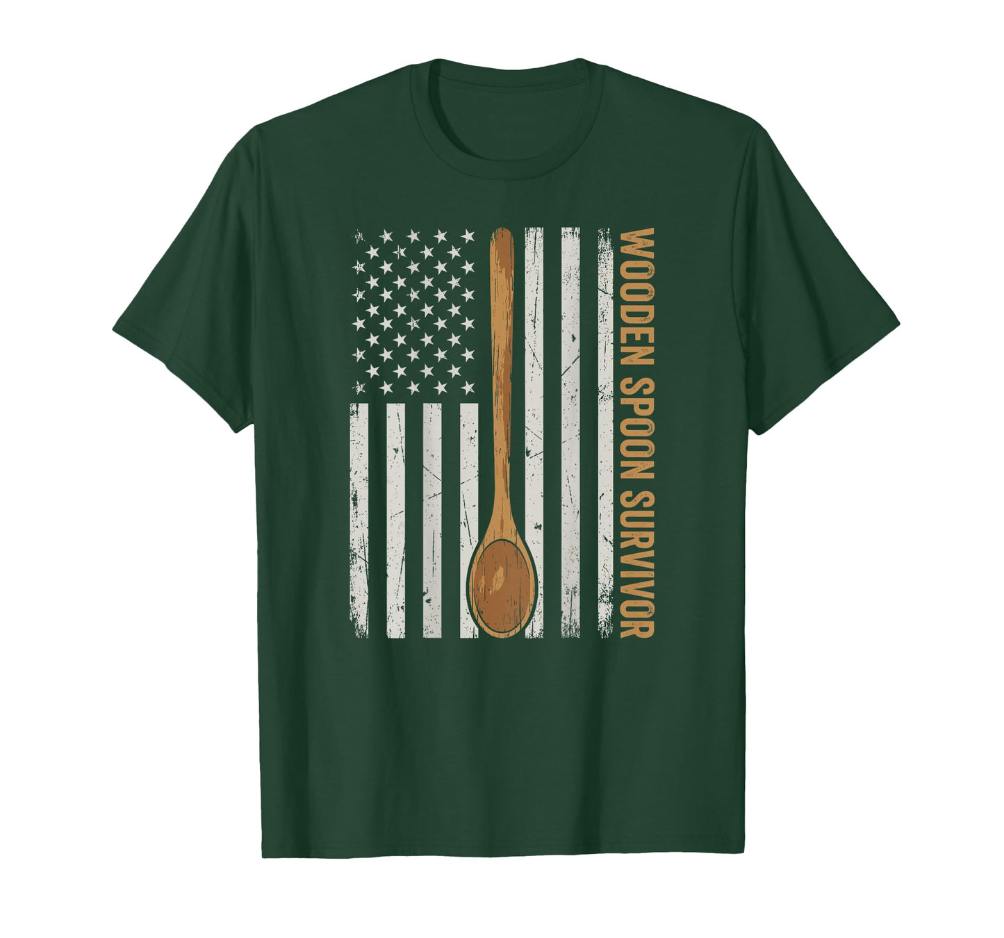 Wooden Spoon Survivor American Flag Funny Gen X (on Back) T-Shirt