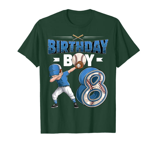 Dabbing boy 8 Year Old Baseball Player 8th Birthday Party T-Shirt
