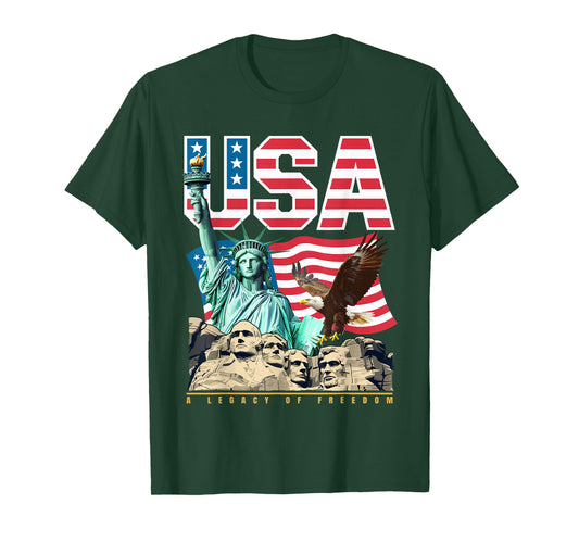USA Patriotic Graphic Statue of Liberty Eagle Mount Rushmore T-Shirt