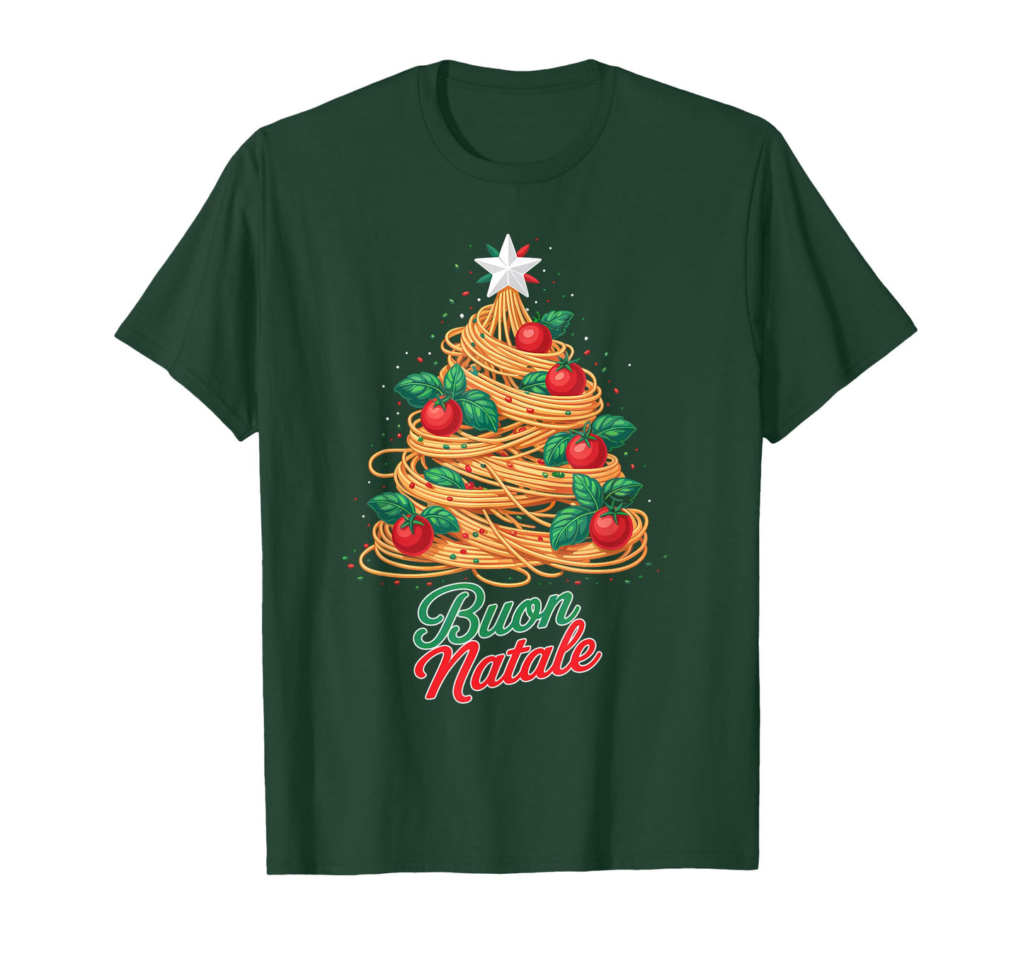 BUON Natale Italian Pasta Spaghetti Funny Christmas Tree T-Shirt