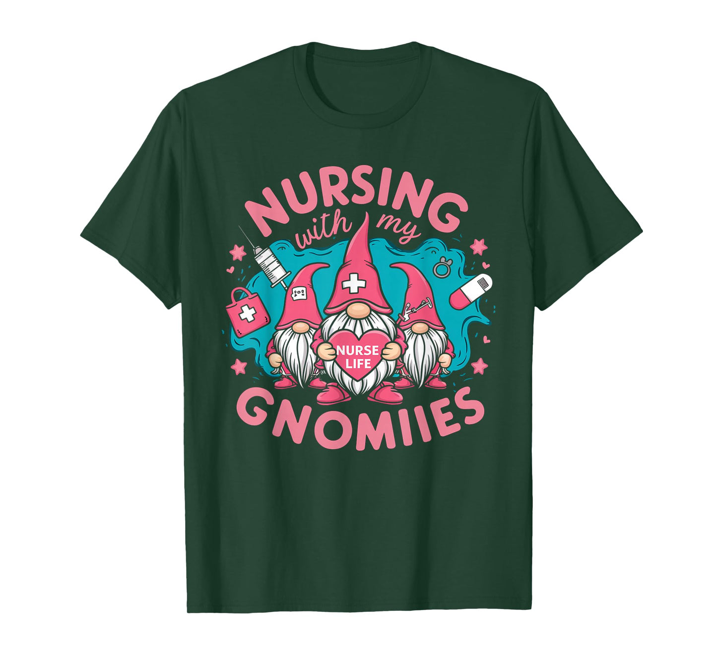 Cute Nursing With My Gnomies Gnome Nurse Life Valentines Day T-Shirt