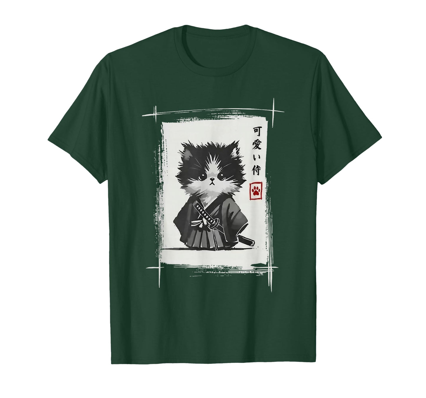 Kitten Samurai Japanese Samurai Cat Kawai Japanese Ink Brush T-Shirt