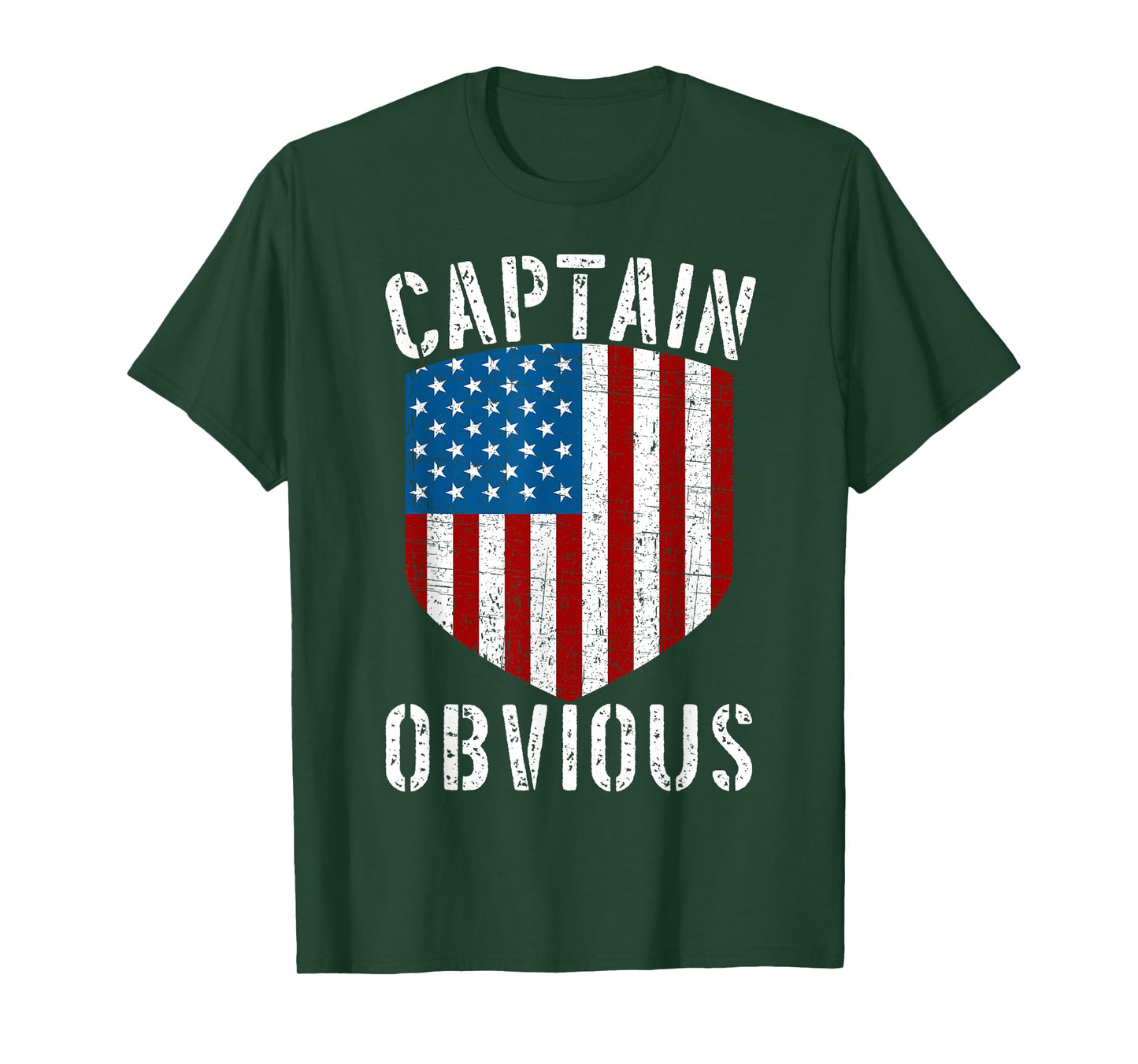 Captain Obvious American Flag Shield Funny Sarcastic Humor Women Men T-Shirt