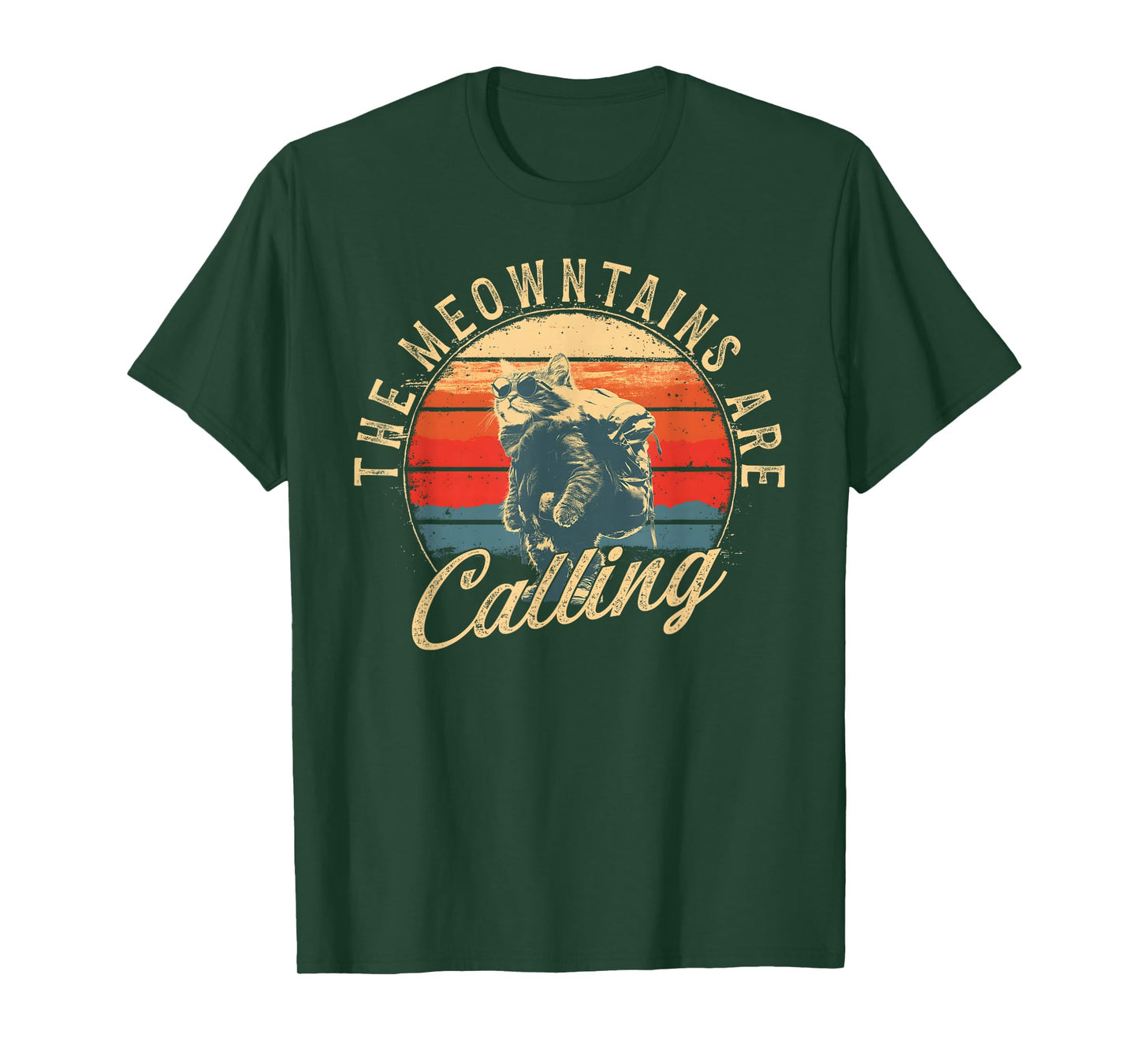 The Meowntains Are Calling Retro Hike Funny Hiking Cat T-Shirt