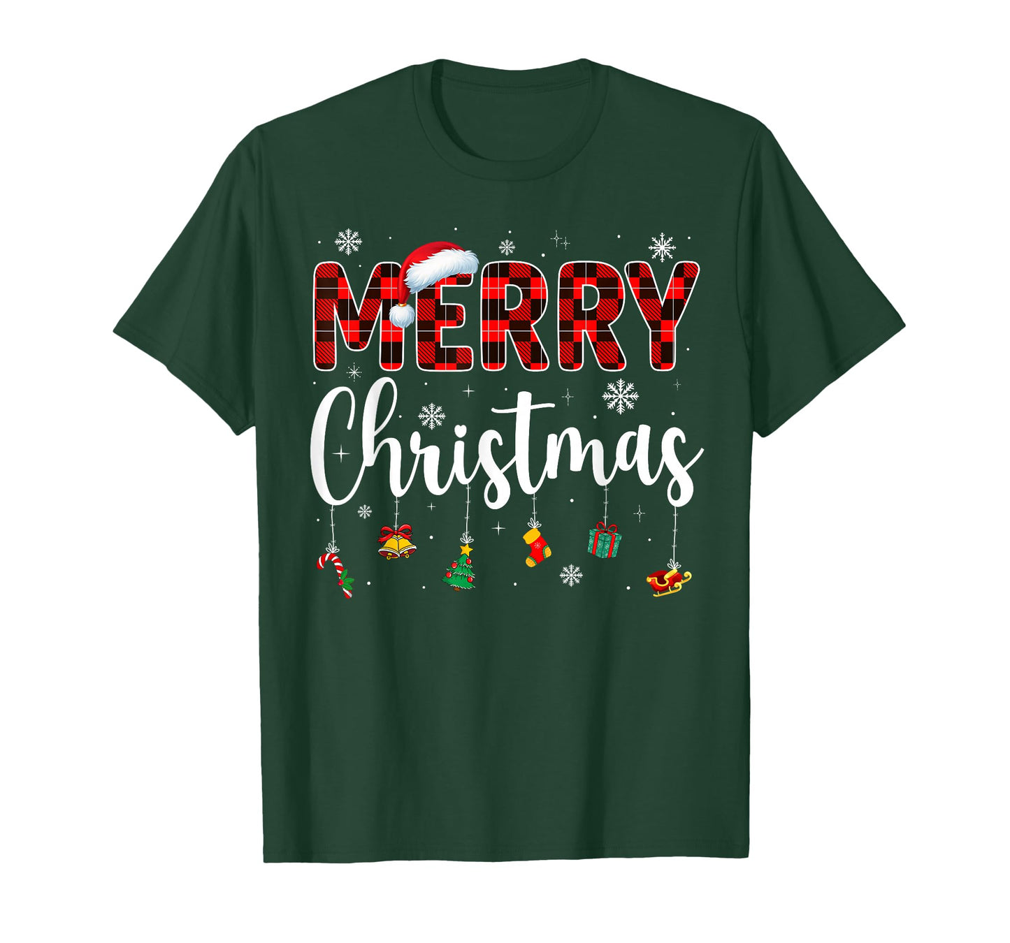 Merry Christmas Buffalo Plaid Red Santa Family Xmas Pajamas T-Shirt