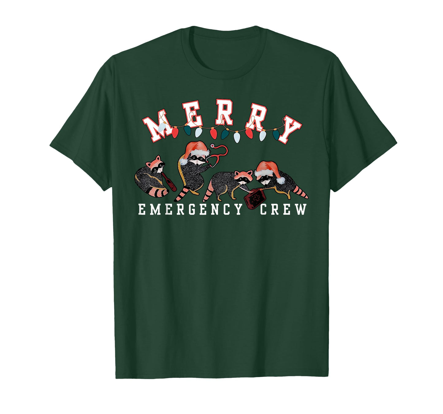 Cute Raccoon Emergency Nurse Crew Christmas ER Crew Nurse T-Shirt