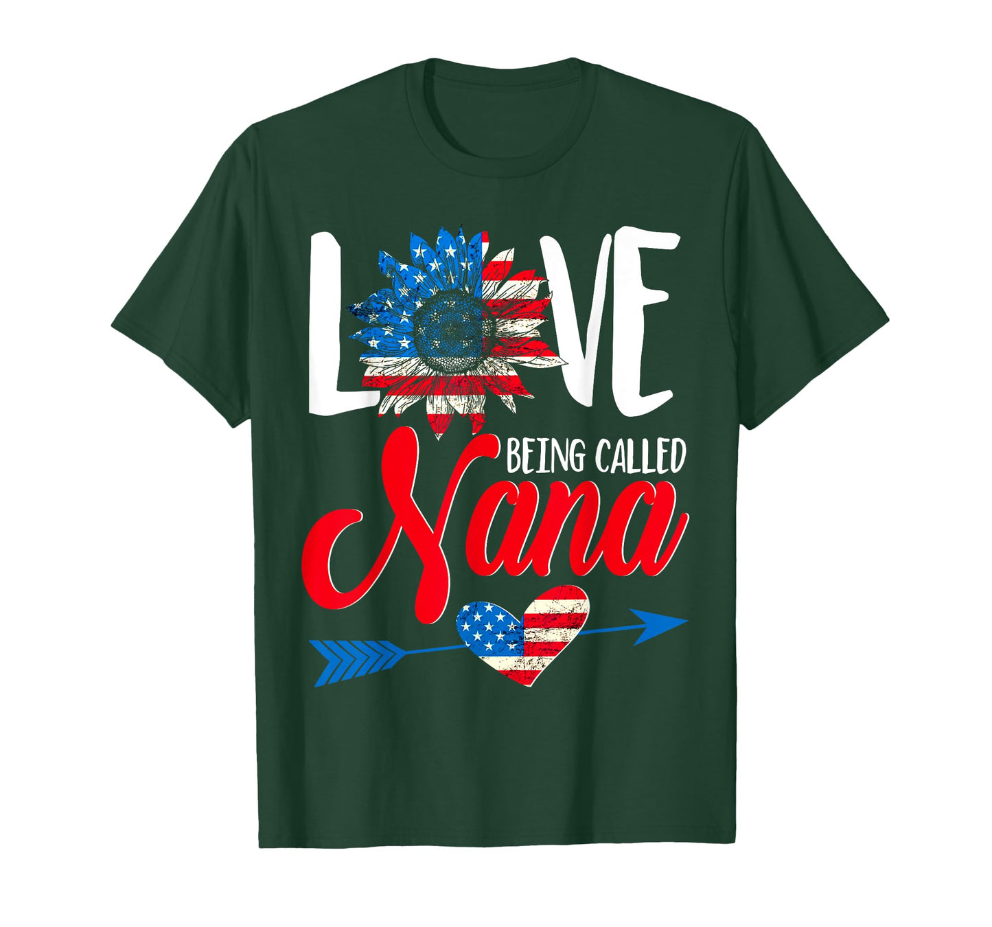 I Love Being Called Nana Sunflower American Flag July 4th T-Shirt