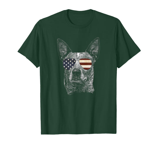 Australian Cattle Dog USA Flag Funny Cute Women Heeler T-Shirt