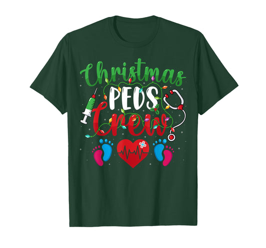 Christmas PEDS Crew Holiday Xmas Lights Pediatric Nurse T-Shirt