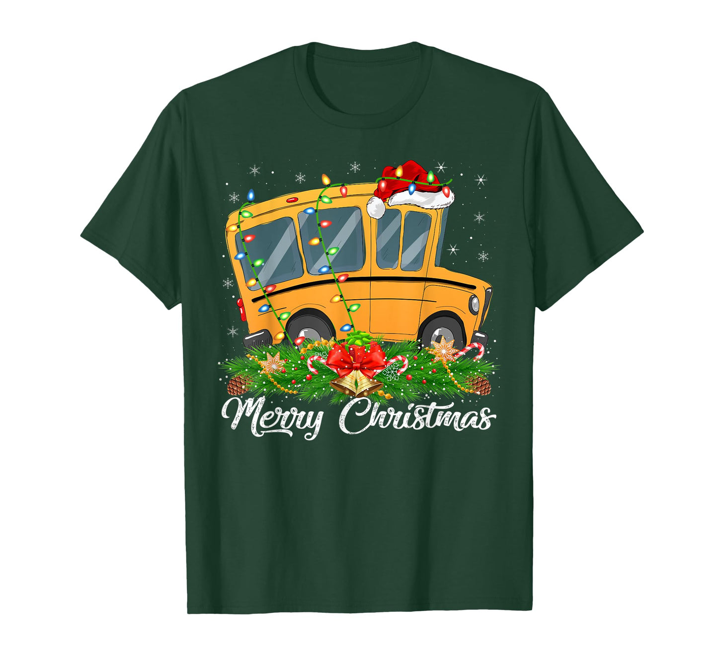 School Bus Lover Matching Santa Hat School Bus Christmas T-Shirt