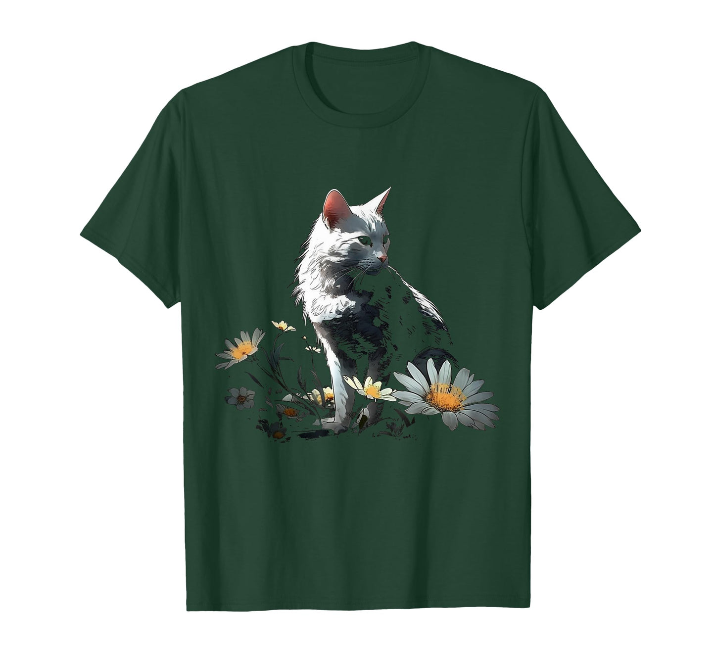 Cat Flowers Artwork - Cat Motif Animal Cat T-Shirt for Men Women Kids