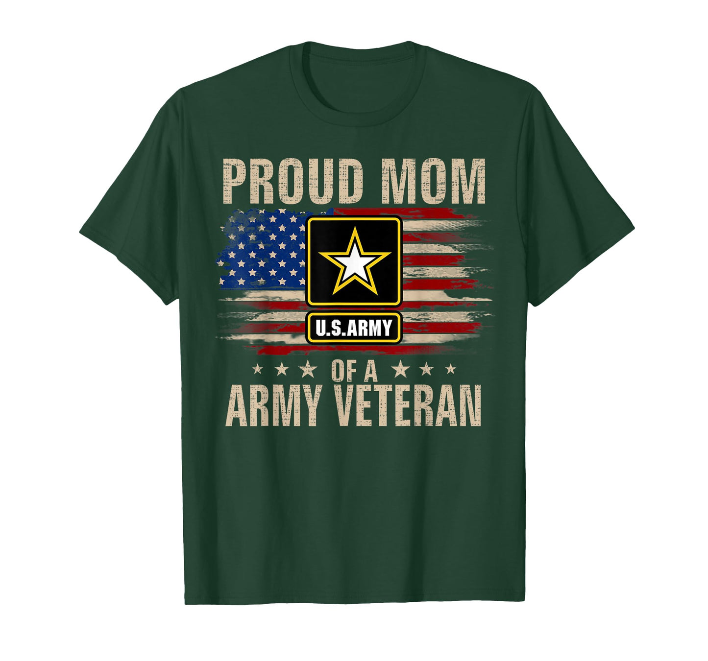 Vintage Proud Mom Of A Army Veteran With American Flag T-Shirt