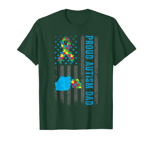 Proud Autism Dad American Flag USA Autism Awareness Dad Men T-Shirt
