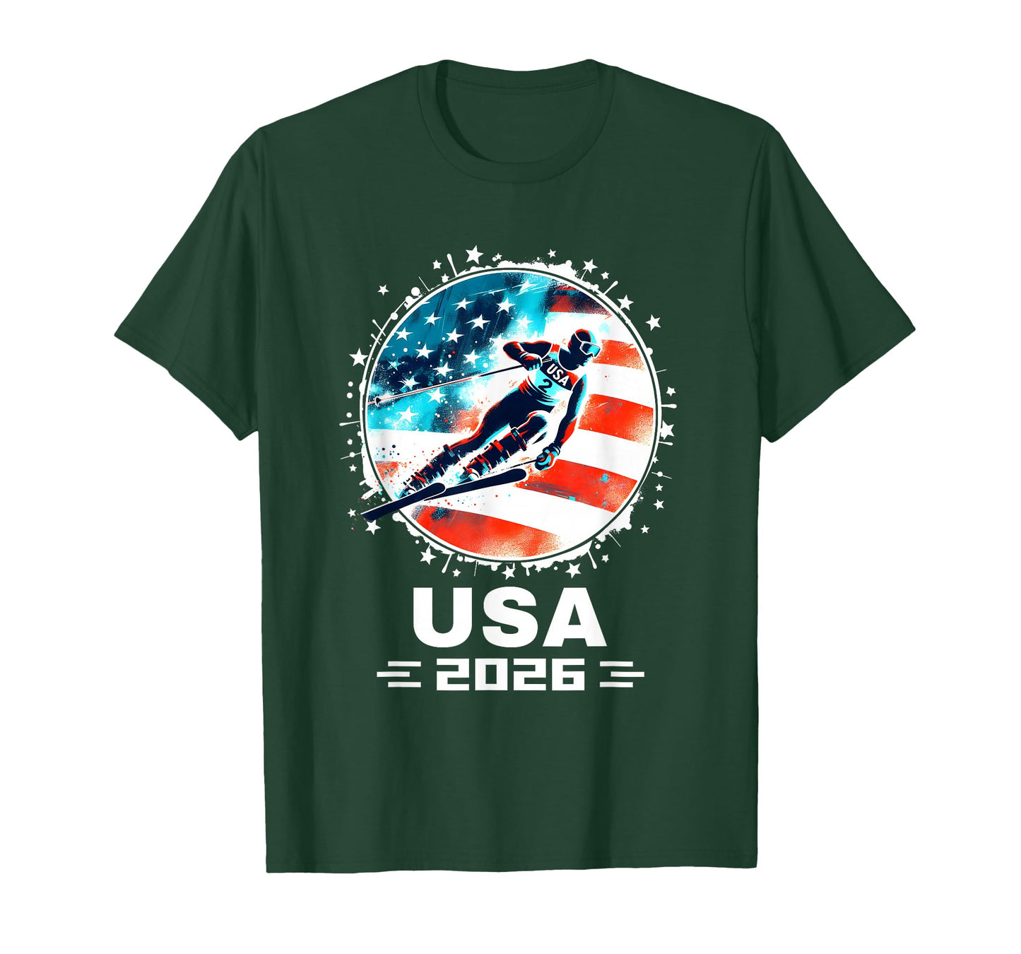 USA Team 2026 United States American Flag Skiing USA Ski T-Shirt