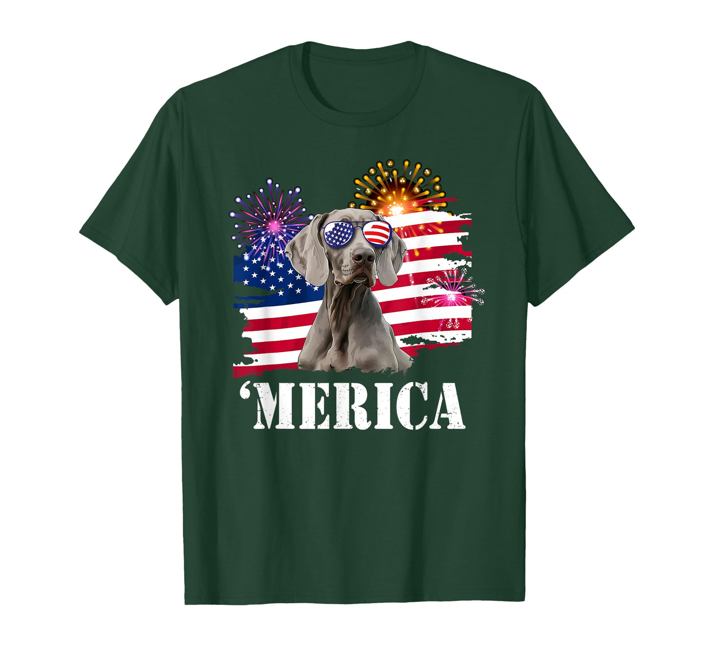 USA Flag 4th of July Fourth Merica Weimaraner Lover T-Shirt