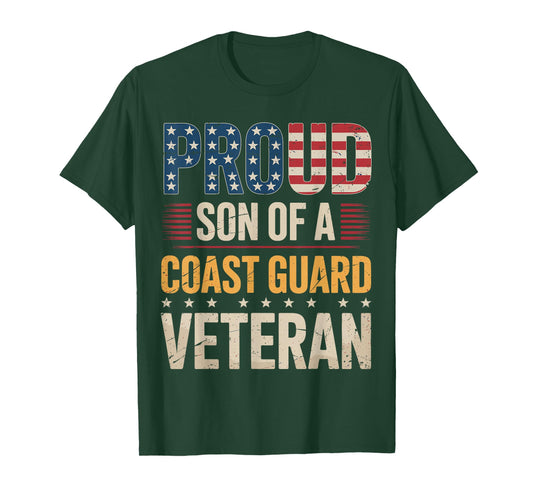 Proud Son of Coast Guard Veteran USA Flag Design T-Shirt