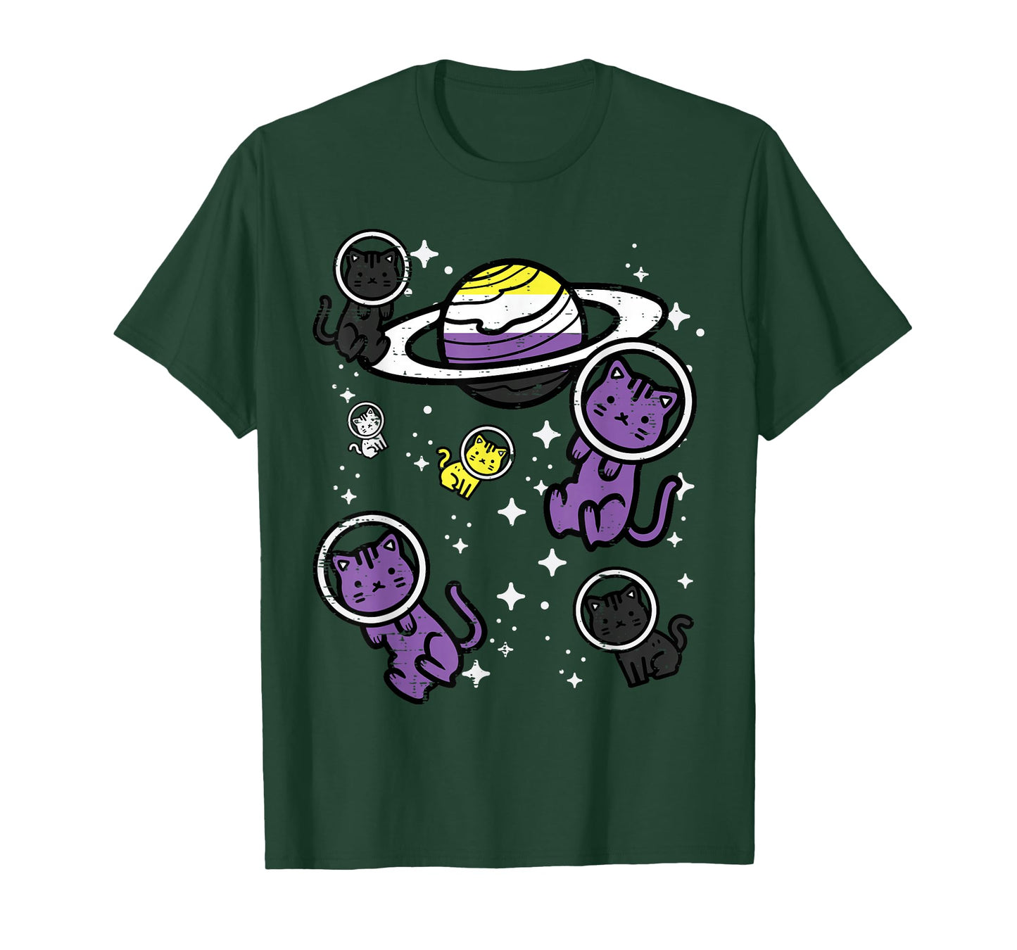 Nonbinary Cats Space Enby Pride Flag Lgbt Girls Kids Women T-Shirt