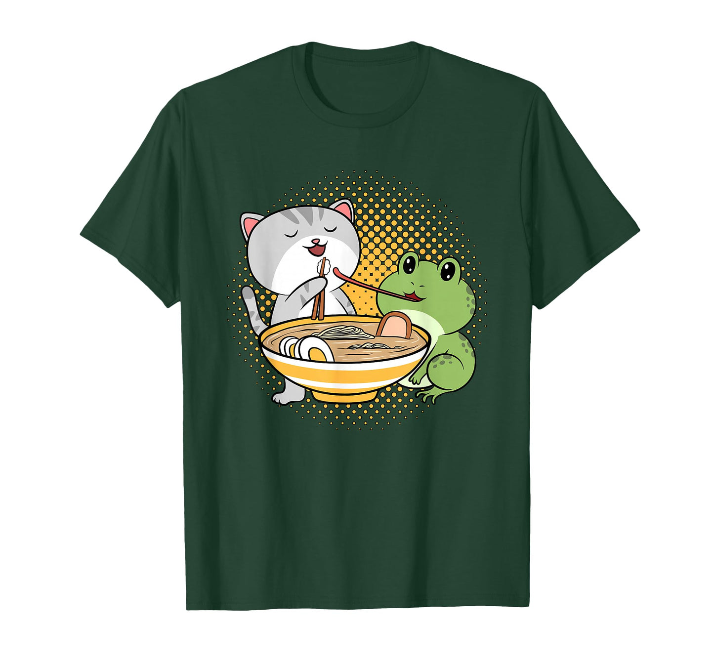 Kawaii Cat Eating Ramen Noodles Frog Otaku Manga Funny Anime T-Shirt