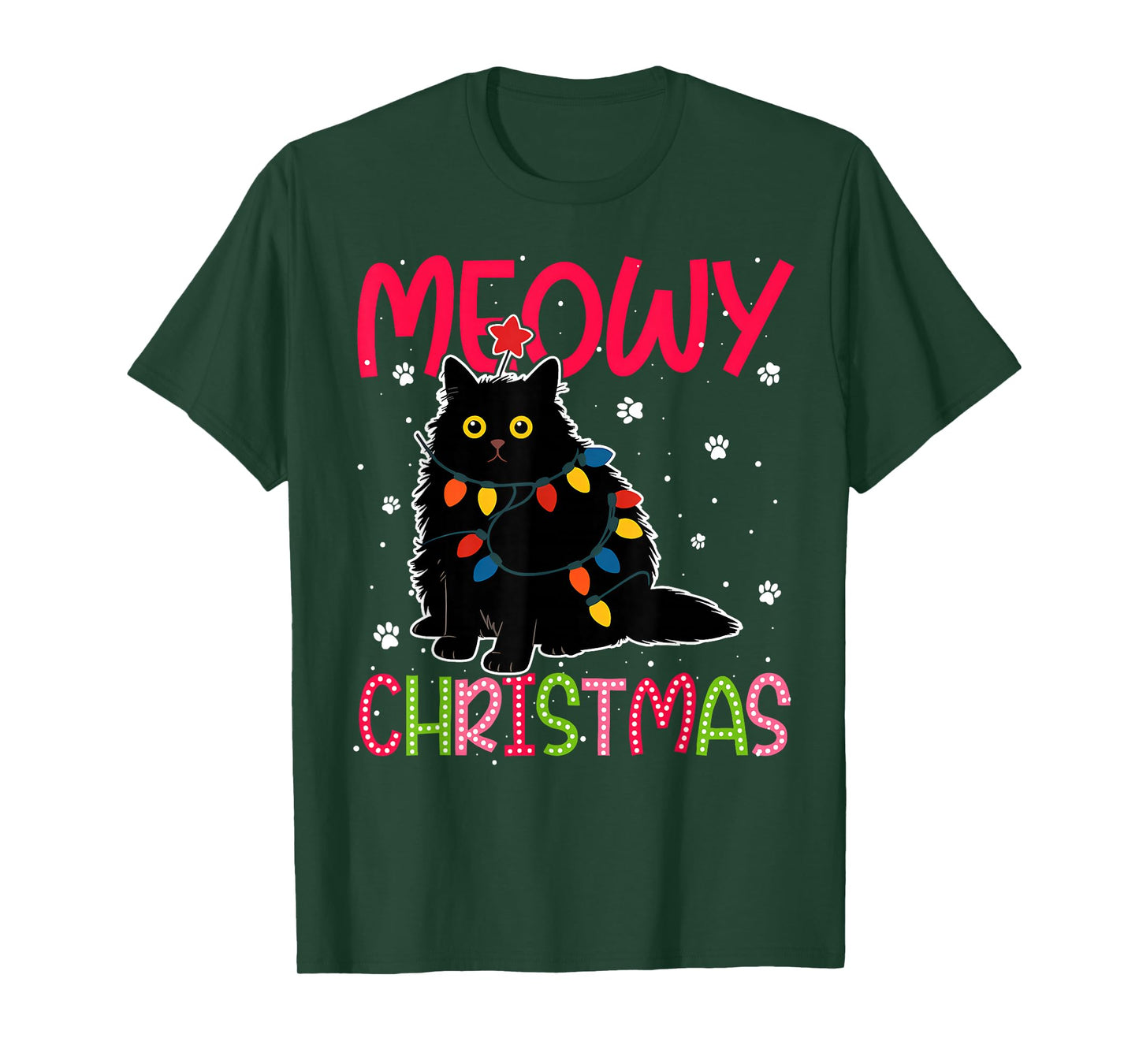 Meowy Catmas Santa Hat Cute Kitten Christmas Cat Lover T-Shirt