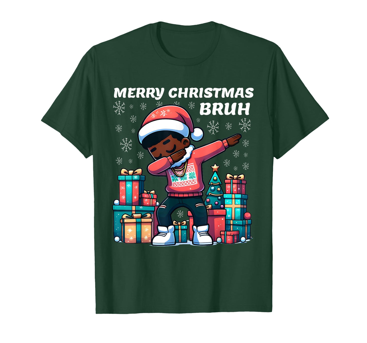 Dabbing Black Boy Merry Christmas Bruh African American Boys T-Shirt