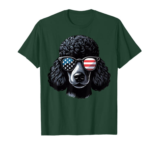Black Poodle Patriotic American Flag USA Sunglasses Dog T-Shirt