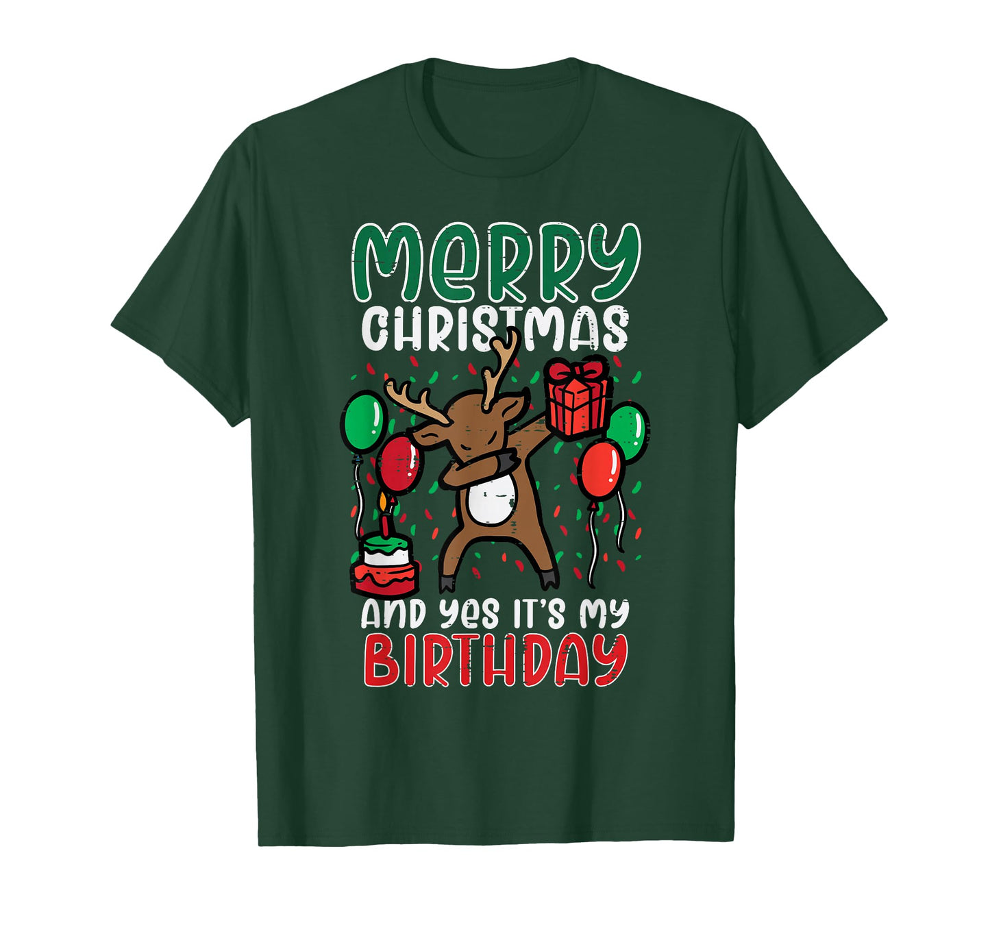 Merry Christmas Its My Birthday Reindeer Dab Xmas Bday Kids T-Shirt