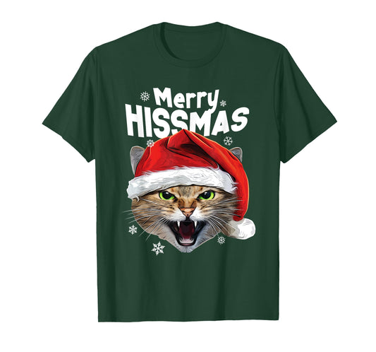 Cool Christmas Cat T Shirt 'Merry HISSmas' for Cat Lovers T-Shirt