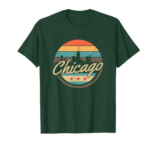 Chicago Flag Skyline Vintage Illinois USA Souvenir T-Shirt