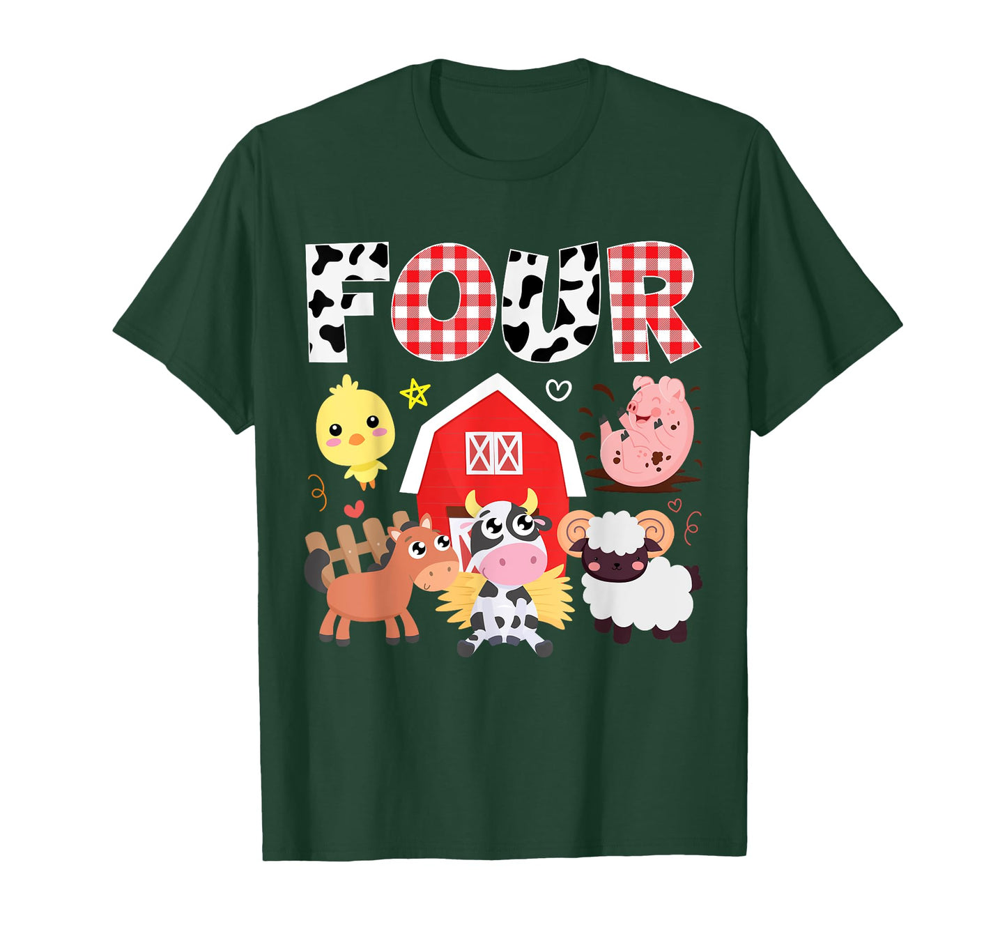 4th Birthday Four Year Old Farm Theme Animals Birthday Party T-Shirt