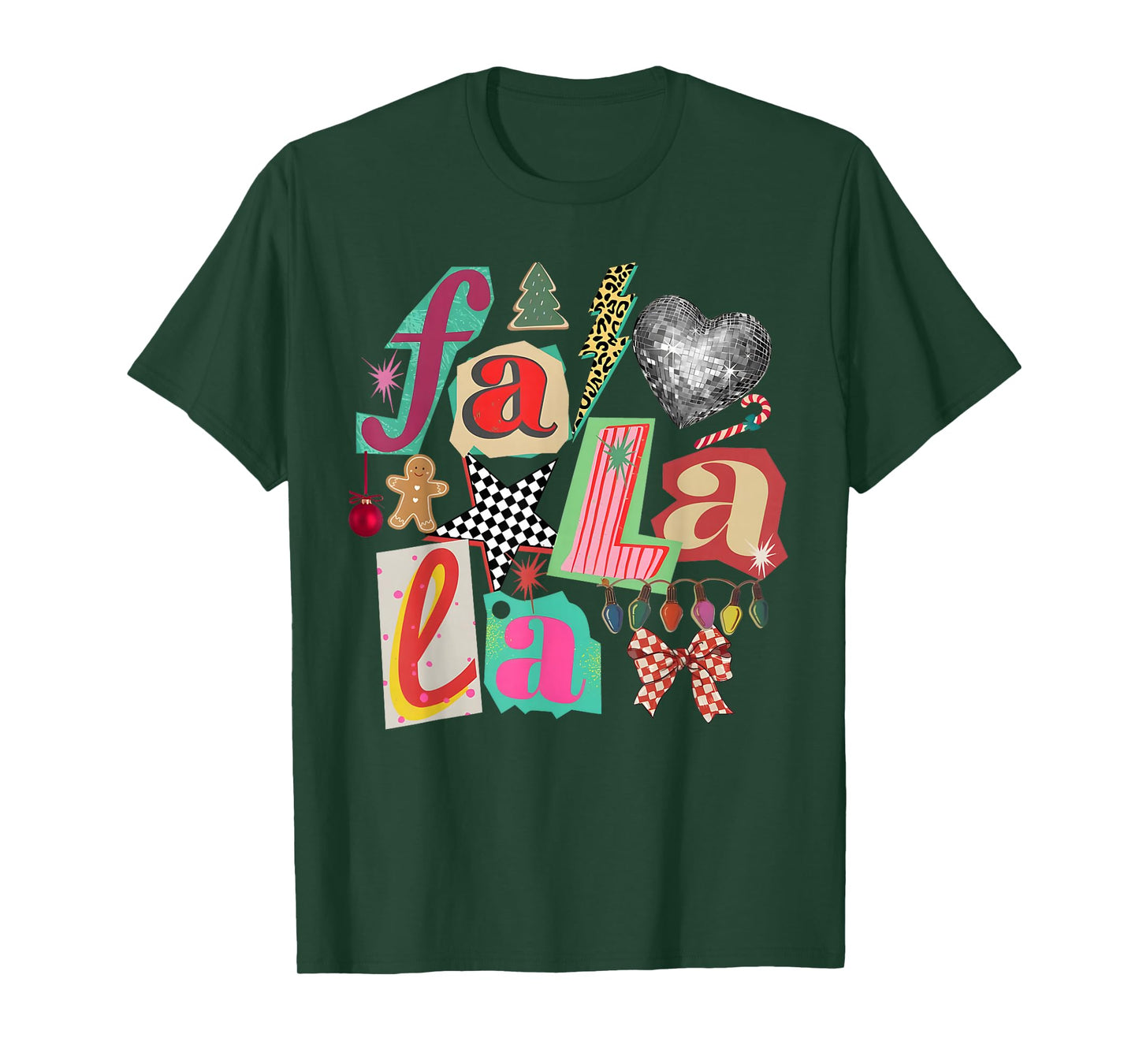 FA La La Retro Christmas Lights Disco Ball Gingerbread Tree T-Shirt