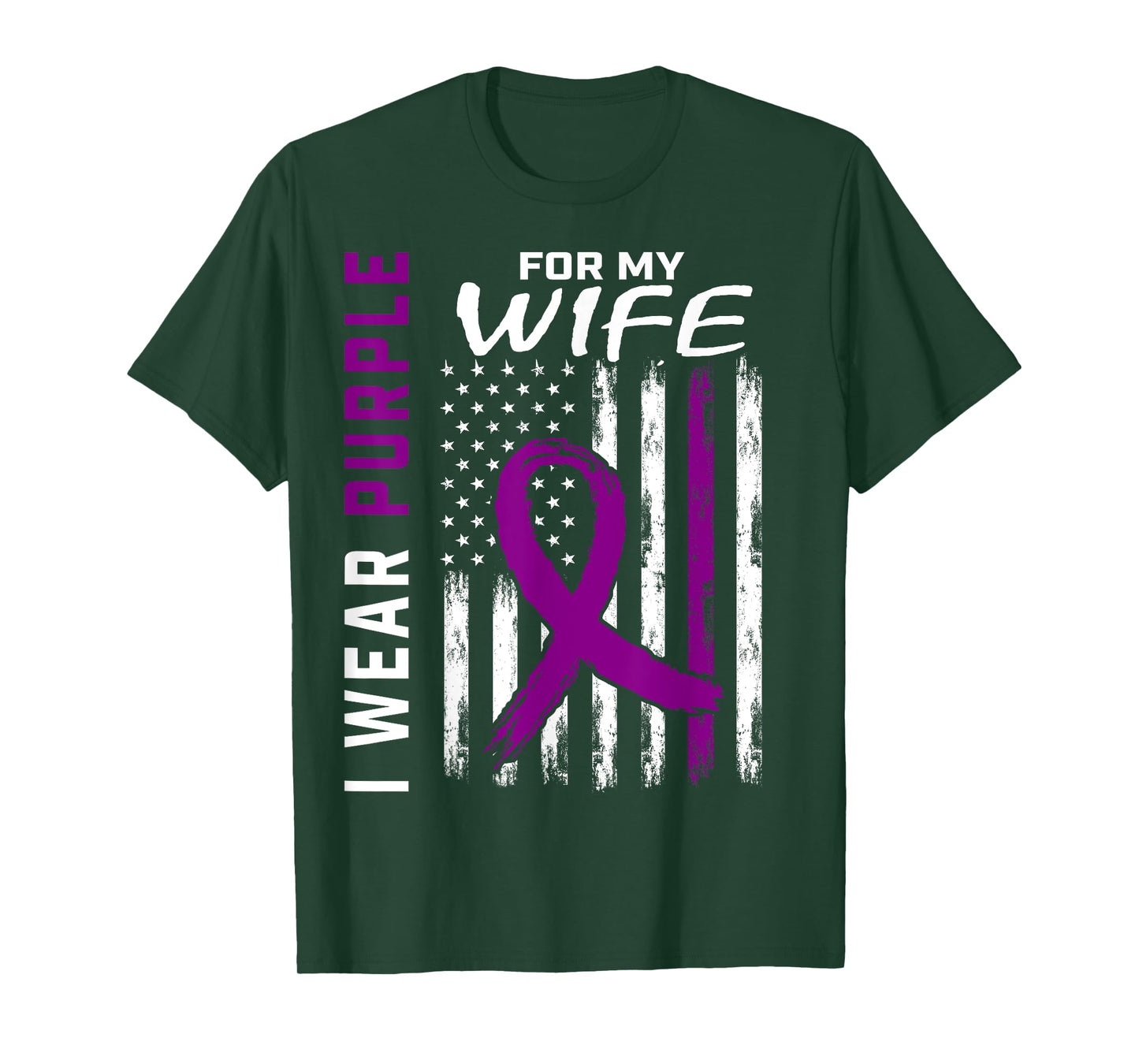 I Wear Purple For My Wife Pancreatic Cancer Awareness Flag T-Shirt