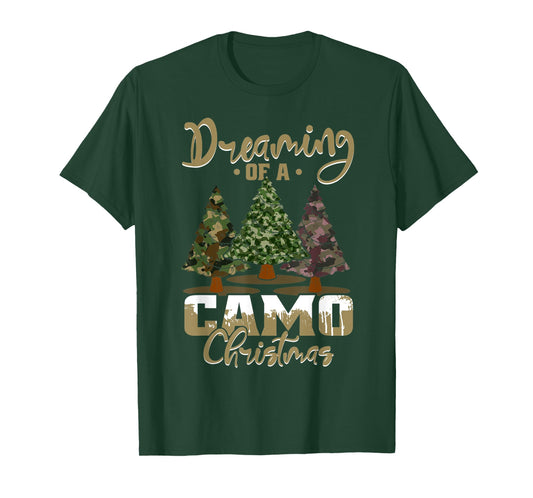 Camo Dreaming Of Camo Christmas Ugly Camouflage Print Trees T-Shirt