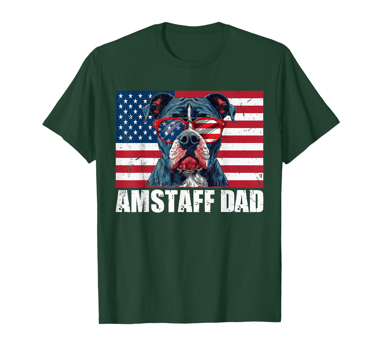 Amstaff Dad American Staffordshire US Flag 4th of July Women Kids Men T-Shirt
