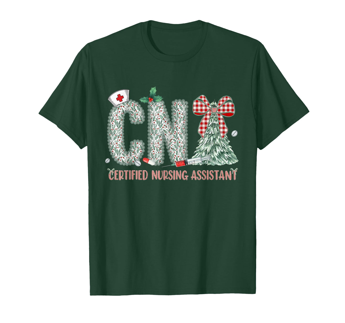 Coquette Preppy Christmas CNA Nurse Christmas Tree T-Shirt