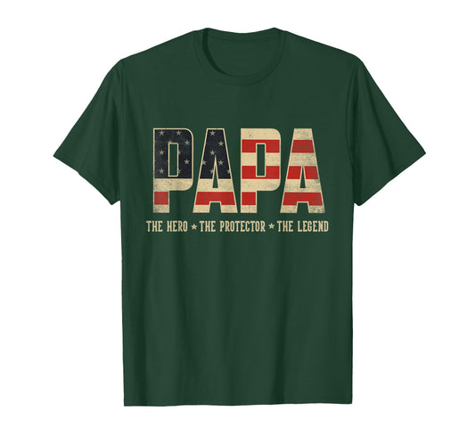 Papa Protector Hero Legend USA Flag Papa Father's Day T-Shirt