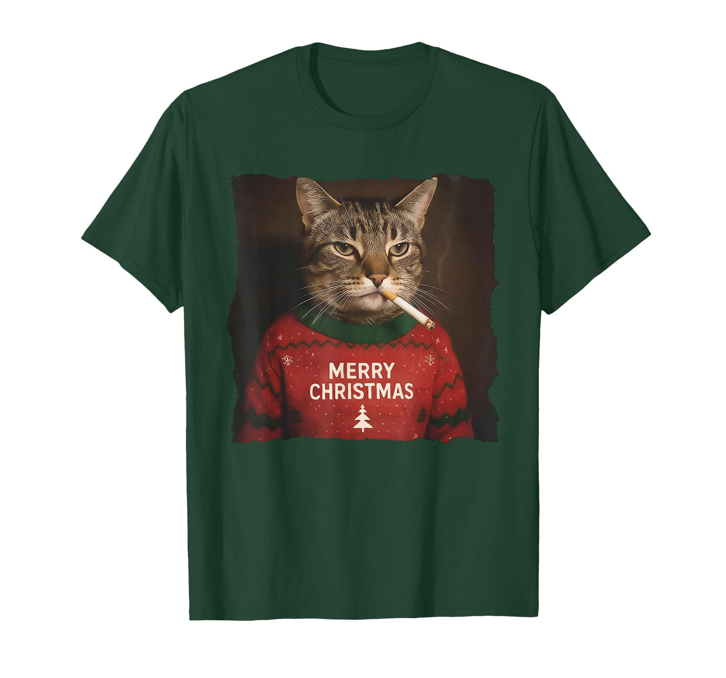 Funny Christmas Smoking cat Ugly Sweater T-Shirt