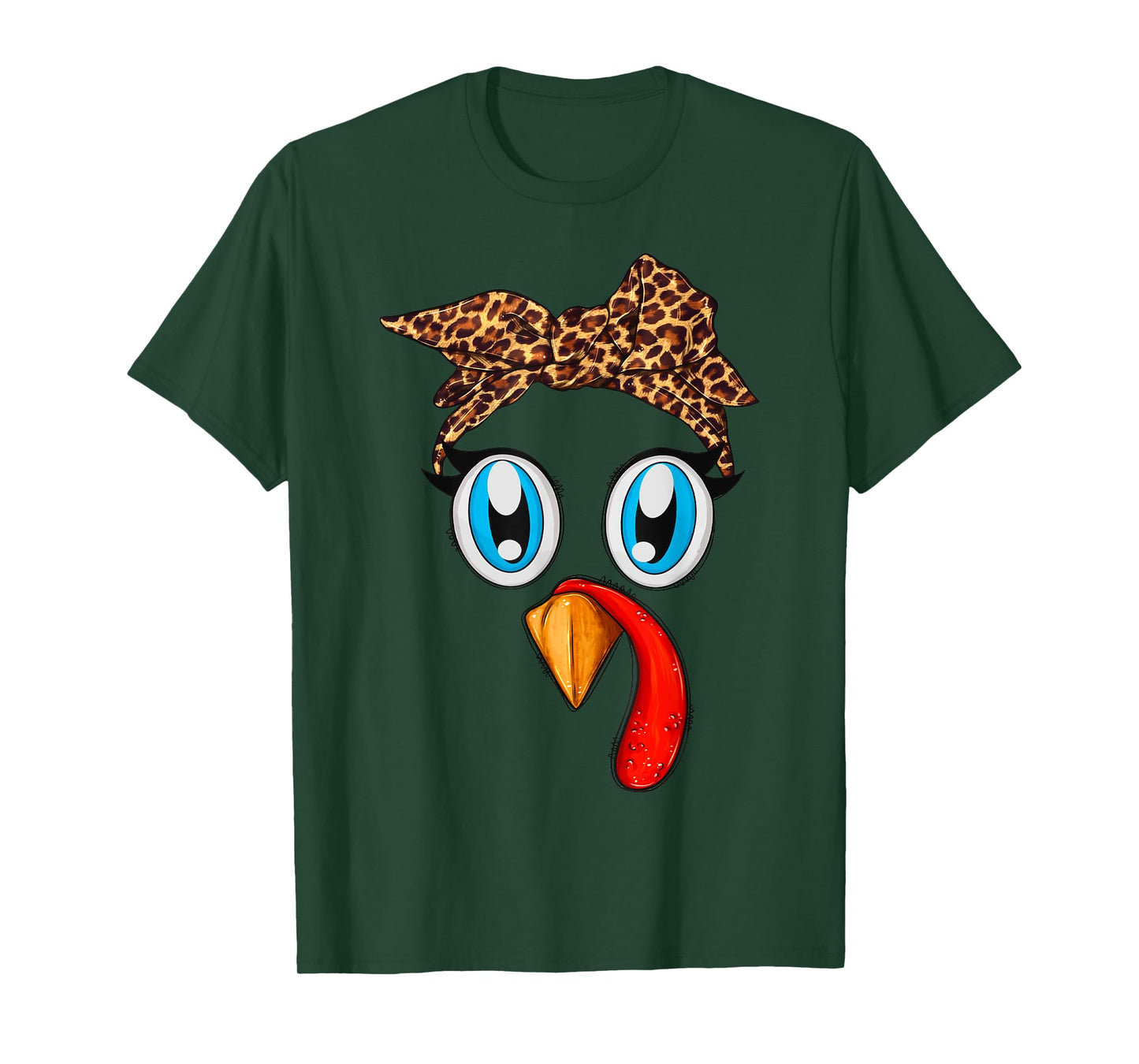 Cute Turkey Face Bandana Leopard Thanksgiving Women Girls T-Shirt