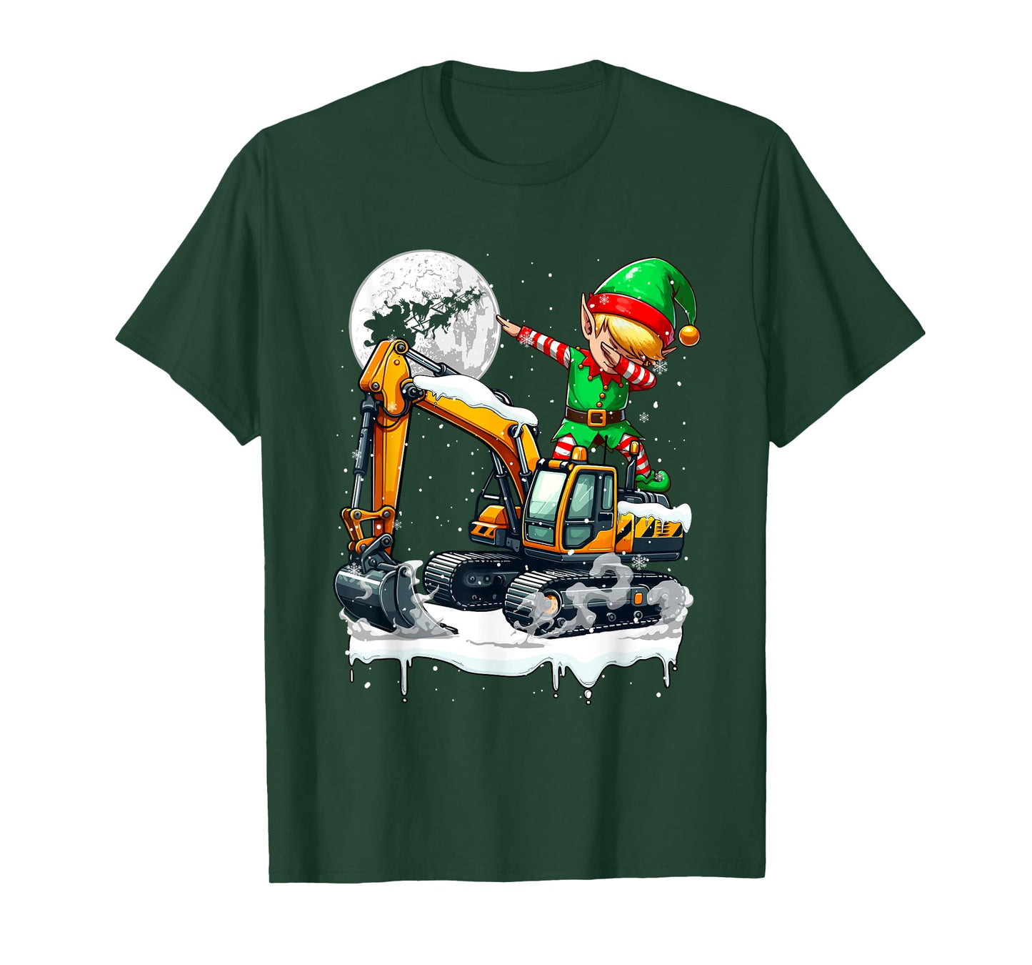 Dabbing Elf On Excavator Truck Christmas Driver Lover Kids T-Shirt